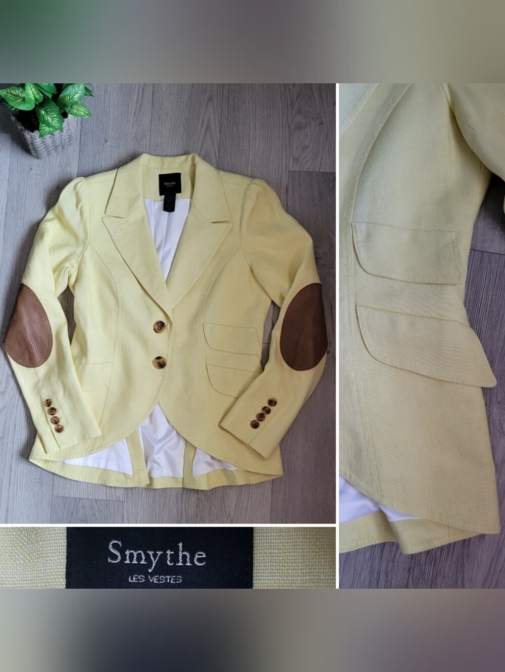 Smythe Elbow Patch & Pocket Dutchess Blazer Butter Yellow 100% Linen, Women's 12